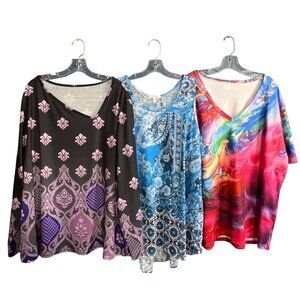 Womens 3-Pack V-Neck Tops 3X, 4X Concepts Polyester Boho & Abstract Patterns
